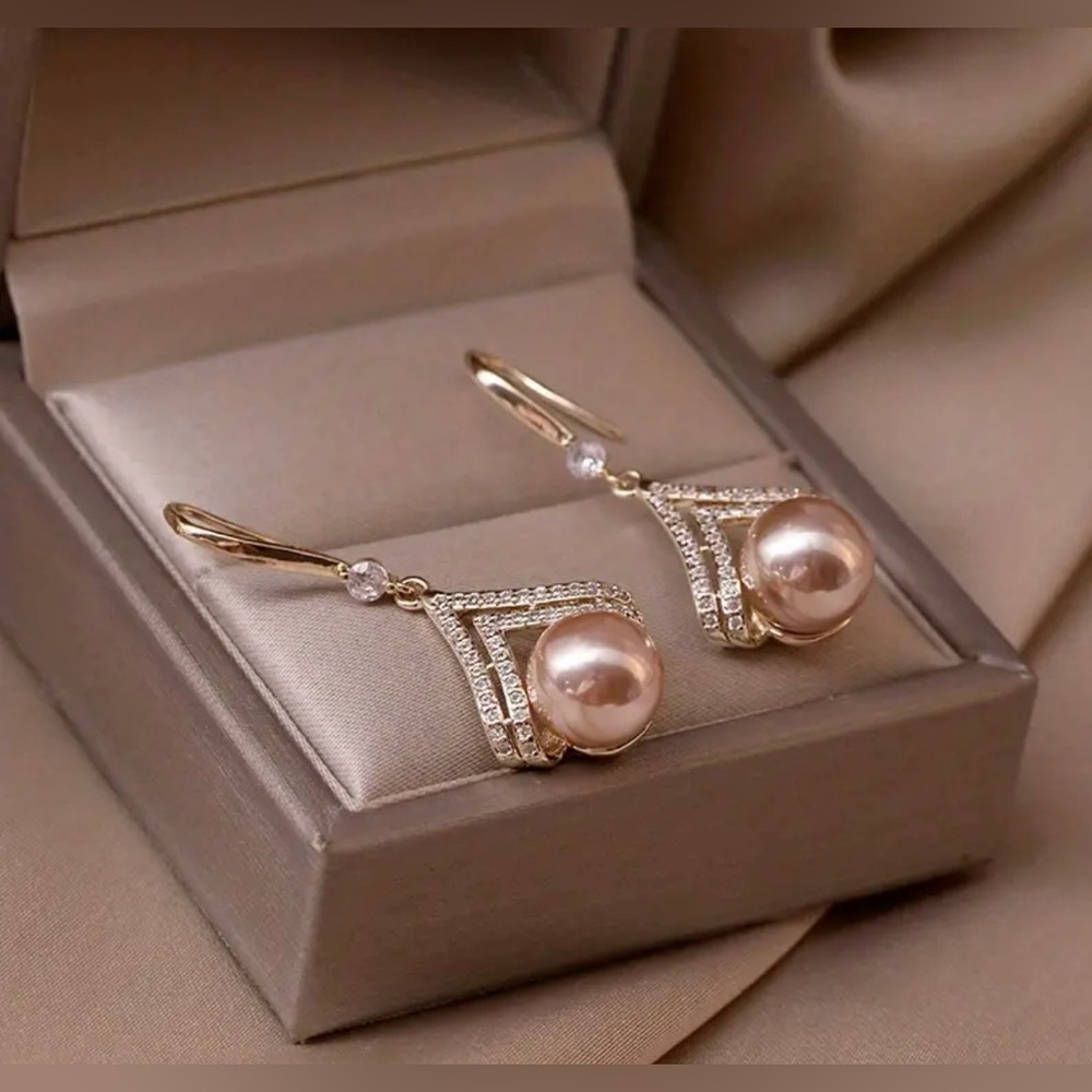 Champagne Pearl Dangling Earrings - Gold or Rose Gold